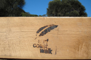 Surf Coast Walk Logo branded on a wooden post